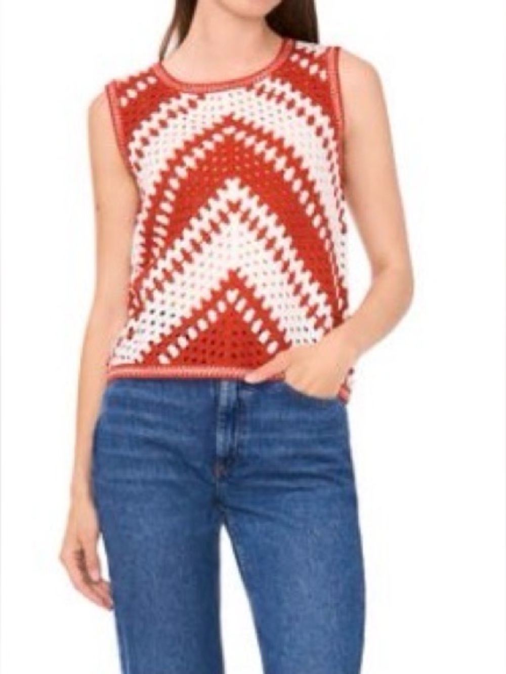 Halogen Red & White Crochet Tank Top